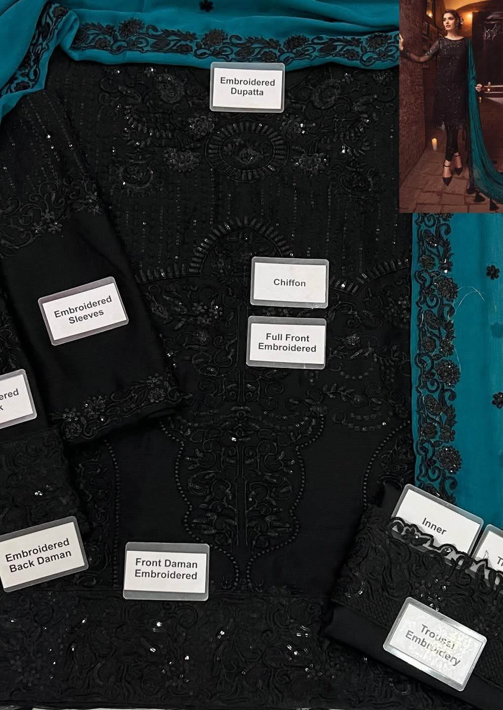 Embroidered Chiffon Front Sequence Work Replica   {UNSTICH}Cash On Delivery with Free shipping