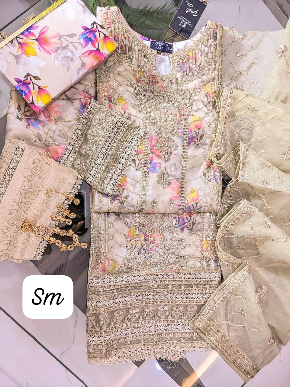Sale At Stitched Embroidered Shirt with Embroidered Dupatta & Jacquard Viscos Trouser